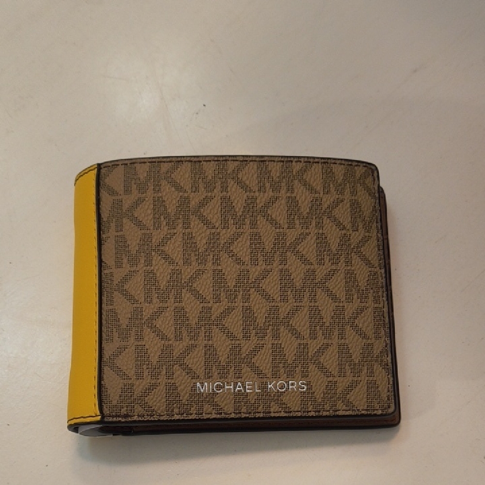 Michael Kors Brown Yellow Key Card Holder with Monogram